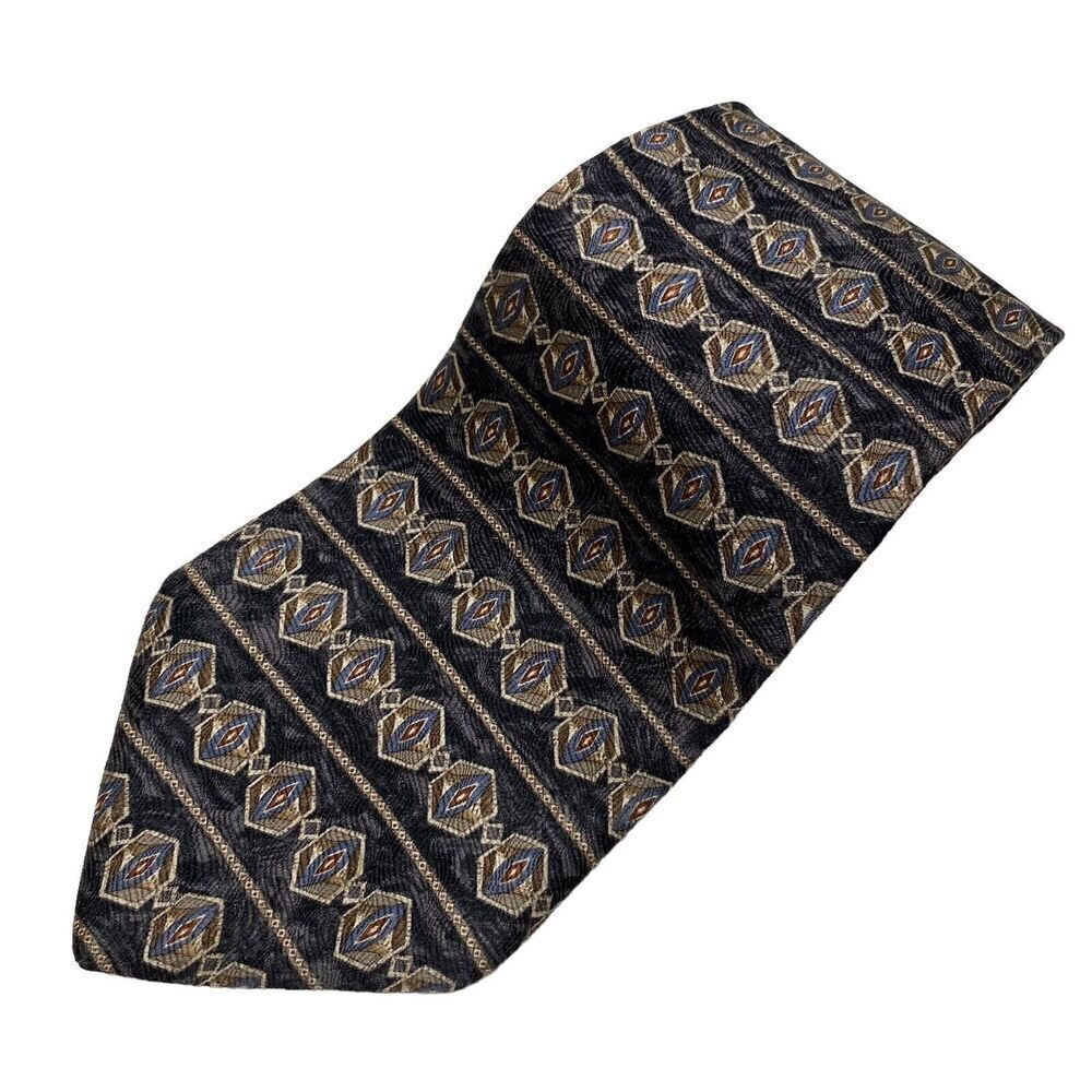 Geoffrey Beene Tie Men's Necktie Silk Black Geometric Blue Brown Maroon USA